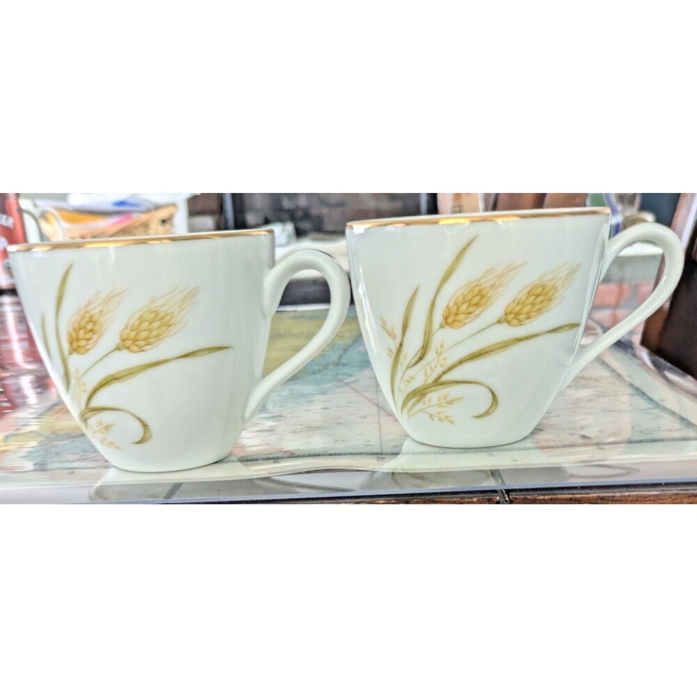 Vintage Grant Crest Fine China EARLY HARVEST Teacups Set of 2 Japan Gold Trim